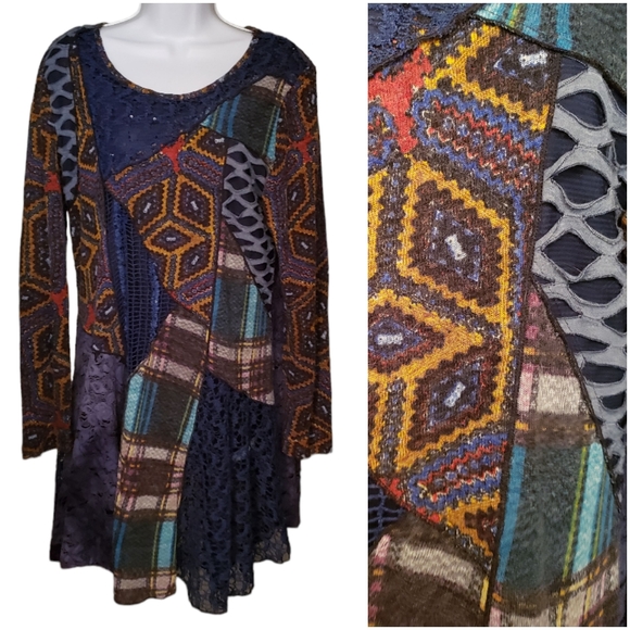PARIS MUSE boho color block multi media tunic - Picture 1 of 9